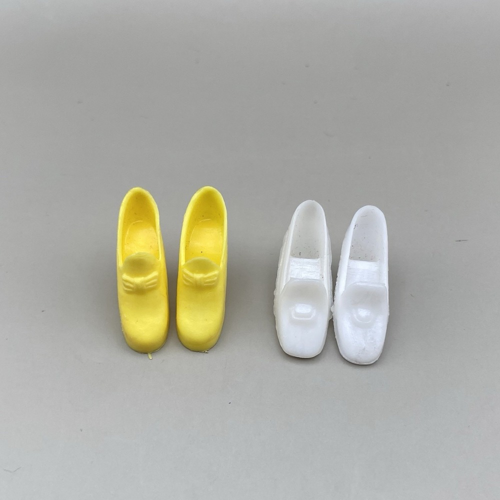 Lot of 2 Vintage Barbie Yellow White Closed Toe High Heels Pumps Espadrilles
